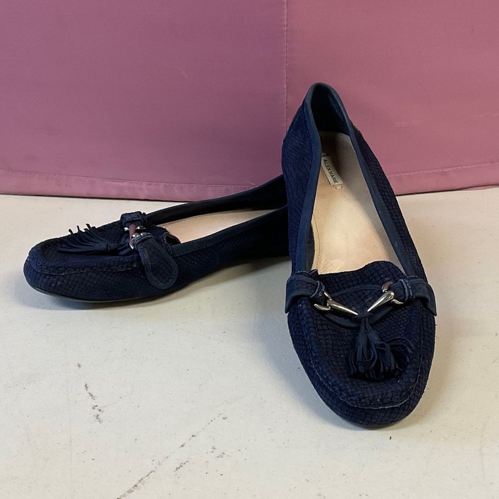 Alex Marie 10 Snakeskin Design LeatherDark Blue Tassel Loafers